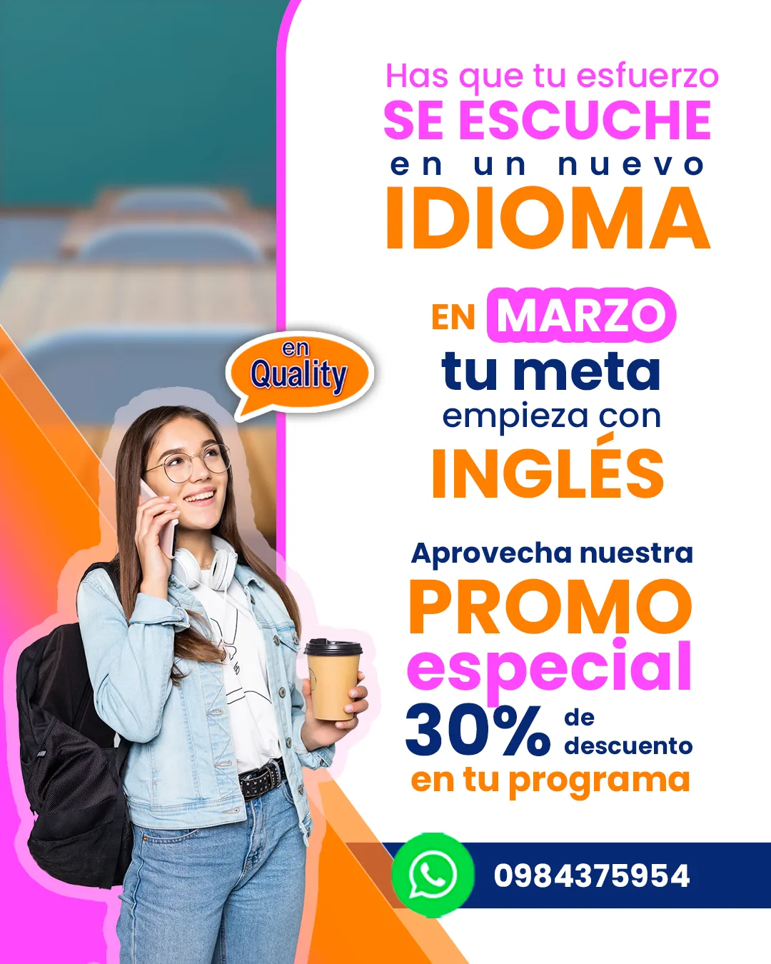 Post · promo de marzo para Enquality · academia de inglés