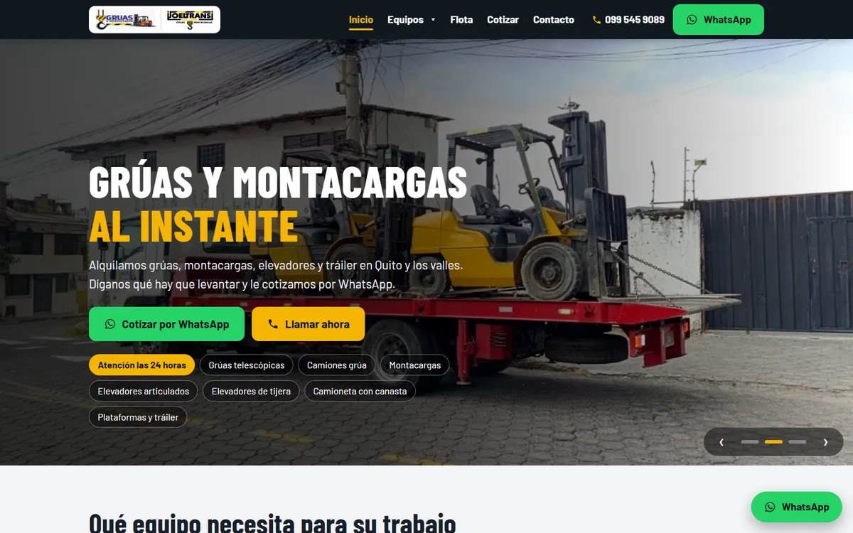 Página web de Grúas y Montacargas Joel Trans